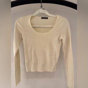 Brandy Melville Cream Fitted Ribbed Long Sleeve Blouse